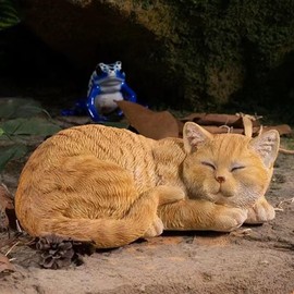 JINITAIMEI Garden Decor Cat Statue Outdoor Statue, Cat Figurines Garden Statues & Sculpture Decoration, Sleeping Cat Statue Decor for Patio, Porch and Lawn, Cat Gifts for Mom, Cat Memorial Stone