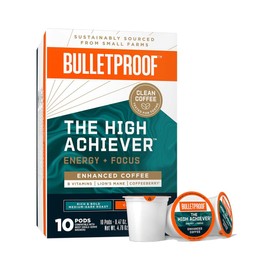Bulletproof The High Achiever Single-Serve Pods, 10 count, Medium-Dark Roast Enhanced Coffee with Lion's Mane Mushroom, B Vitamins, and Adaptogens for Energy and Focus