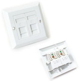 Double Port CAT6 IDC Wall Outlet Face Plate - 2 Way RJ45 Network Ethernet Socket - Loops