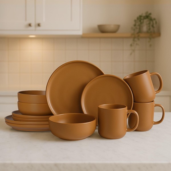 Furrnook 12-Piece Stoneware Dinnerware Set with Mugs | Microwave and