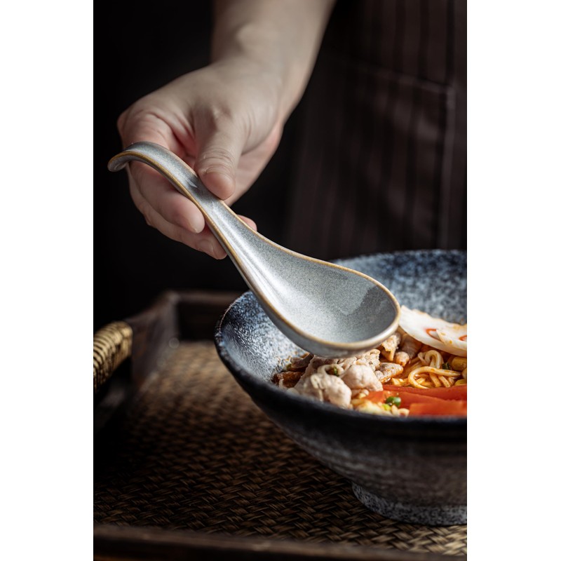 LYEOBOH Ceramic Asian Soup Spoons Set of 6 with Long