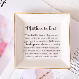SUNBMO Mother In Law Ceramic Jewelry Dish, Mother's Day Thanksgiving Day Mother In Law Gifts From Daughter, white
