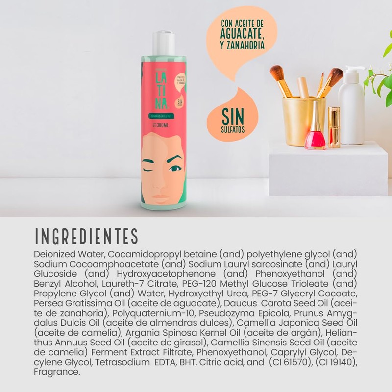 LATINA® | Shampoo Antifrizz - Sin Sulfatos y Parabenos -