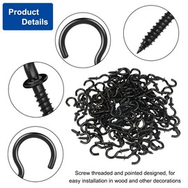 Pack of 120 Screw Hooks, Black, Screw Hooks, Stainless Steel, 1/2 Inch Cup Hook Screw, Ceiling Hooks, Screw-In Hooks for Hanging Tea Cups, Keys, Christmas Decoration, Ideal for Garden, with Box