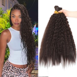 XIIMENALU Kinky Straight Wavy Braiding Hair for Boho Braids, Wet and Wavy Bulk Hair for Braiding, No Weft, Yaki Straight Bulk Hair for Micro Braiding Rebundle Braids (4#, 24 Inches (3 Pack (6 Pieces)