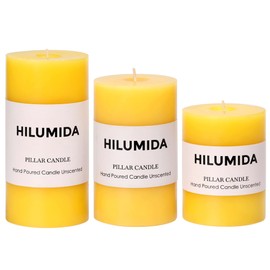 Yellow Pillar Candles Set of 3 - Hand-Poured Unscented Candles, Smokeless Decorative Candles for Home, Set of 3 in Different Sizes (4", 5", 6")