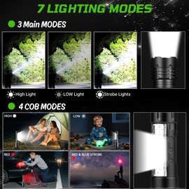 Rechargeable Flashlights High Lumens, 7Modes Flashlight Rechargeable, Super Bright LED Flashlight with Adjustable Tactical Flash Light, Handheld Flashlight for Home, Emergency, Camping, 2 Pack