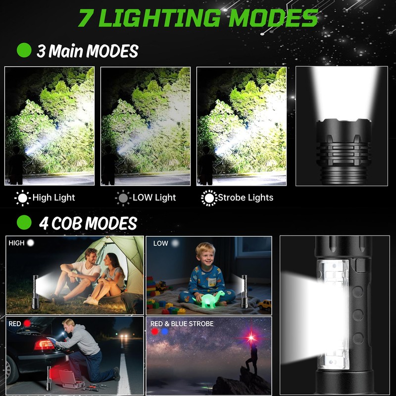 Rechargeable Flashlights High Lumens, 7Modes Flashlight Rechargeable, Super Bright LED