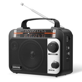Multibanda AM/FM/SW1-2, radio transistor, funciona con CA o con pilas, con la mejor bocina grande de recepción y perilla de sintonización precisa, con entrada AUX y conector de auriculares de 3.5 mm