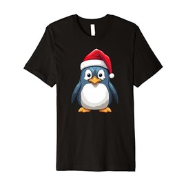Cute Penguins Wearing Santa Hat Funny Animal Christmas Premium T-Shirt