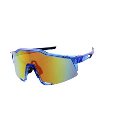 Dweebzilla Oversized Semi Rimless Sport Shield Wrap Around Aviator Sunglasses (Transparent Blue Frame, Multicolor Flash Lens)