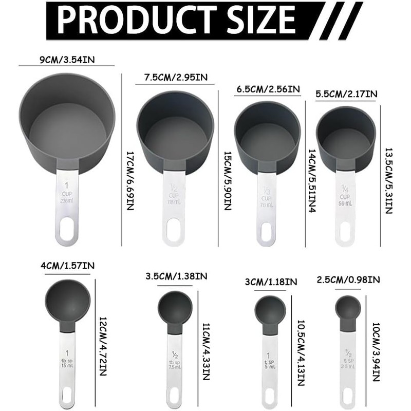 JUNEYEHX 8-Piece Grey Measuring Tools - Nylon, 4 Measuring Cups