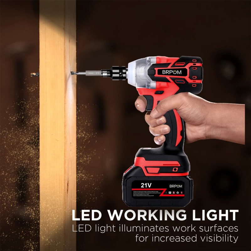 BRPOM 21V Cordless Electric Impact Wrench Gun 1/2'' with 2x