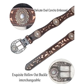 TOPACC Girls Western Belts for Woman Brown Cowgirl Belt Rodeo Cowboy Country Leather Concho Belt for Jeans Pants Dresses