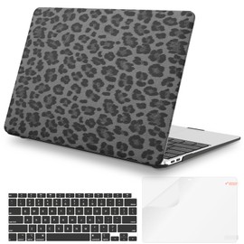 iLeadon Compatible with MacBook Air 13 inch Case 2022, 2021-2018 Release A2337 M1 A2179 A1932, Plastic Hard Shell&Keyboard Cover&Screen Film for MacBook Air 13.3 inch Case (Black Leopard)