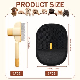 DXPETA 2 Pcs Pet Hair Removal Glove+Pet Brush, Electrostatic Pet Hair Remover, Grooming Gloves for Dogs and Cats, Deshedding Glove & Brush Kit for Effective Pet Hair