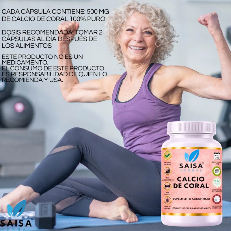 Calcio Coral 100 Puro 120 Cápsulas Salud Ósea Dientes Fuertes
