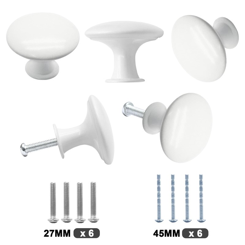 Jiozermi 6 Pcs White Round Antique Brass Kitchen Cabinet Knobs