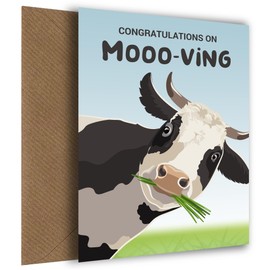 Funny Moving House Cards - Mooo-ving to New Home Cards for Couple - Welcome to your New House Card for Friends and Relatives, Funny Cow, New Home Card