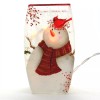 Stony Creek Decorative Lighted Glass Snowman Cardinal Holly 8" Vase