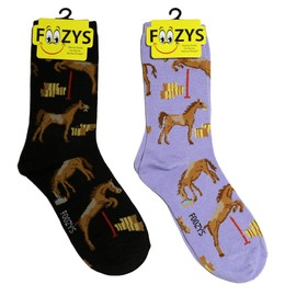 Foozys Women’s Crew Socks | Horse Jumping Cool Sports Novelty Socks | 2 Pair