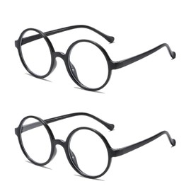 YSJCHEBS Pack of 2 retro round glasses, nerd glasses, round frame glasses, glasses without glass, fake glasses, black