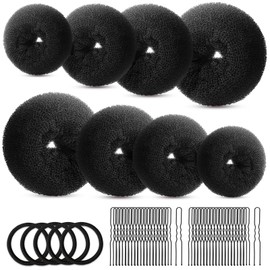 FANDAMEI Hair Bun Maker Set- 8 PCS Hair Donuts for Buns (2 Extra-large,2 Large,2 Medium and 2 Small), 40 PCS Bobby Pins, 5 PCS Hair Elastic Ties Black,Bun Maker - Black