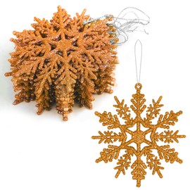 SULOLI 12PCS Glitter Snowflake Hanging Decorations(Copper)