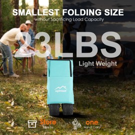 Uyittour Collapsible Folding Wagon Cart Heavy Duty Foldable, Beach Wagon with Big Wheels for Sand, Utility Grocery Wagon with Side Pocket and Brakes for Camping Sports Outdoor Activities, Light Blue