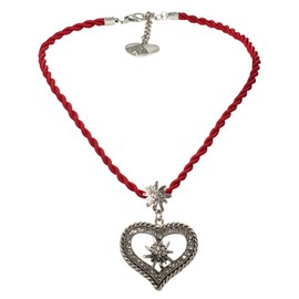 Alpenflüstern DHK216 Rope Costume Necklace Rhinestone Edelweiss Heart – Women's Costume Jewellery with Traditional Heart Dirndl Necklace in Traditional Colours, Base Metal