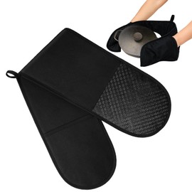 Oven Gloves Black Kitchen Accessories for Cooking Baking Grilling Double Oven Gloves Non-slip Oven Gloves Heat Resistant Maximum Heat Resistant Protection Home Essentials