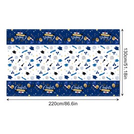 CC HOME 1Pc Happy Graduation Party Plastic Tablecloth 54 x 87 Inch Long Table Cover, Blue Congrats Graduats Party Tablecover for Graduation Season Baby Shower Birthday Dinner Picnic Kitchen Event