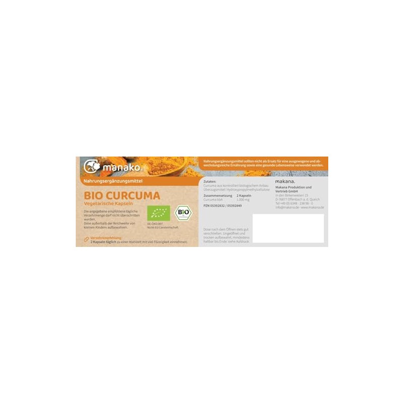 manako Organic Turmeric Vegetarian Capsules, Pack of 120, 84 g
