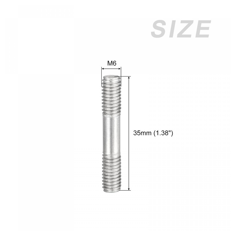 sourcing map Double Ended Stud Screws (M6 Thread 35mm Length)