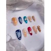 RDNTBEU Press on Nails Beach Medium Almond 3D Fake Nails