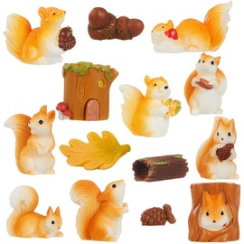 Maitys 14 Pcs Miniature Squirrel Fall Christmas Mini Figurine Garden Accessories Tiny Resin Squirrel Fairy Plastic Miniature Things Figurines for Outdoor Landscape Garden Lawn Pot(Novel Style)
