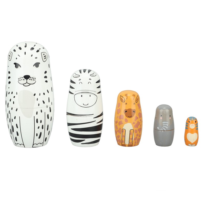 5Pcs Russian Nesting Dolls Hand Made Exquisite Wooden Animal Nesting