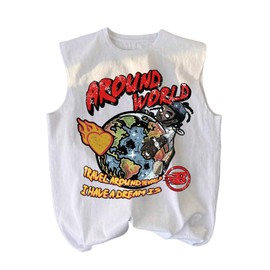 Floerns Men's Graphic Sleeveless Tank Top Street Crew Neck Y2k T Shirts White Medium