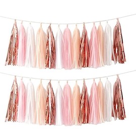 SKTMH 40Pcs Tassel Garland Boho Party Decorations Boho Tassel Garland Tassel Banner Boho Rainbow Garland Streamer Pink White Beige Rose Gold Tissue Garland for Boho Birthday Party Decorations