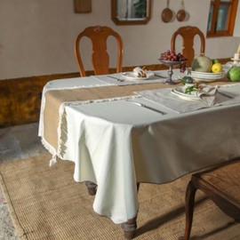 Simple&Opulence 140 x 140 cm Rectangular Tablecloth, 280 GSM Cotton Canvas Tablecloth, Waterproof & Wipeable & Durable, 2-4 Seats Tablecloth for Food, Kitchen, Outdoor, Nature