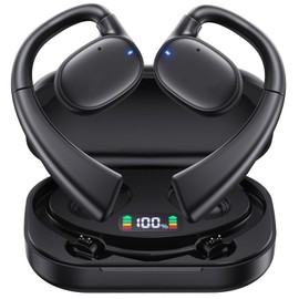 EWTTO Audifonos Oído Abierto Audífonos Bluetooth 5.3, Audífonos Inalámbricos Deportivos Sonido Estéreo 3D por Controlador de 16,2 mm, 6 Horas de reproducción,60 Horas en Espera (Negro-C01)