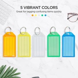 Romon Key Fob Can Be Written On Pack of 20 Robust Plastic Key Fob Labels, Labels Key Label Key Labelling for Labelling with Split Ring Label Window, 5 Colours