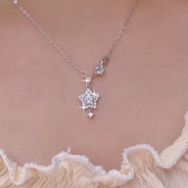 Xmsrn Vintage Crystal Star Pendant Necklace Silver CZ Star Choker Necklace Rhinestone Star Choker Necklace Silver CZ Rhinestone Necklace For Women, Zinc, No Gemstone