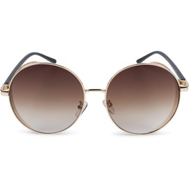 styleBREAKER 09020120 Women's Round Sunglasses with Tinted Polycarbonate Lenses and Glitter Side Shield, Metal Frame, Frame gold / glass brown gradient