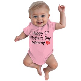 Tstars Happy First Mothers Day Mommy Pink Infant Bodysuit One Piece Outfit for New Baby or Infant - Great Gift for 1st Mothers Day Gift - 6 Months