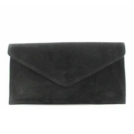 00 Women's Real Leather Envelope Clutch Evening Bag Ladies Suede Shoulder Handbag Metal Zip Closure Bag Ladies Party Handbag Women Hangout Shoulder Bag (Black)