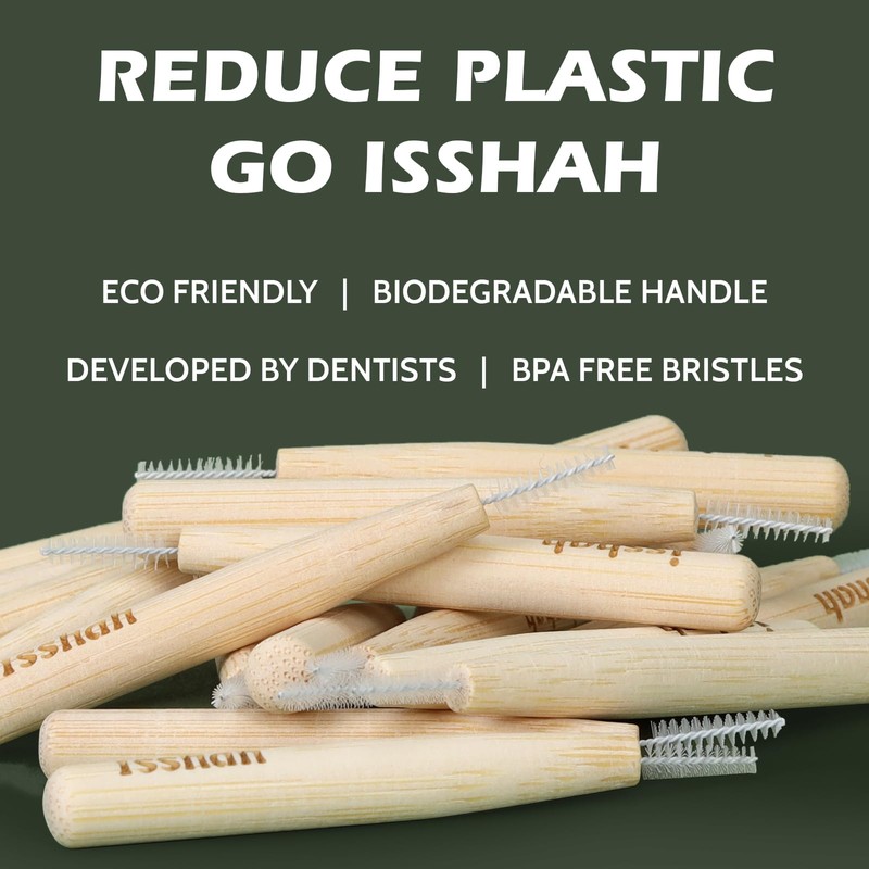 Isshah Bamboo Interdental Brushes, Between Teeth Cleaner Deep Clean Brush,