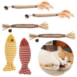 Parastar 6 PCS Cat Silvervine Chew Sticks,Natural Kitten Teething Toys,Cat chew Sticks,Cat Shew Toys for Teeth,21cm Fish Catnip Toy,Silvervine Catnip Sticks for Cats to Chew Removes Tartar Breath