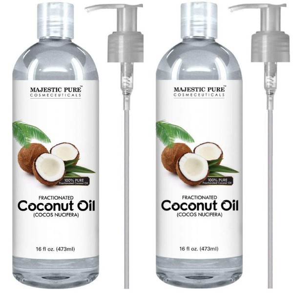 Majestic Pure Fractionated Coconut Oil - Relaxing Massage Oil, Liquid Carrier Oil for Diluting Essential Oils - Skin, Lip, Body & Hair Oil Moisturizer & Softener - 16 fl oz - Set of 2