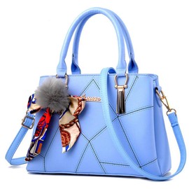 SMALLBLUER Bolsos de piel sintética suave para mujer, con asa superior, gran capacidad, con cremallera, Azul / Patchwork, Talla unica